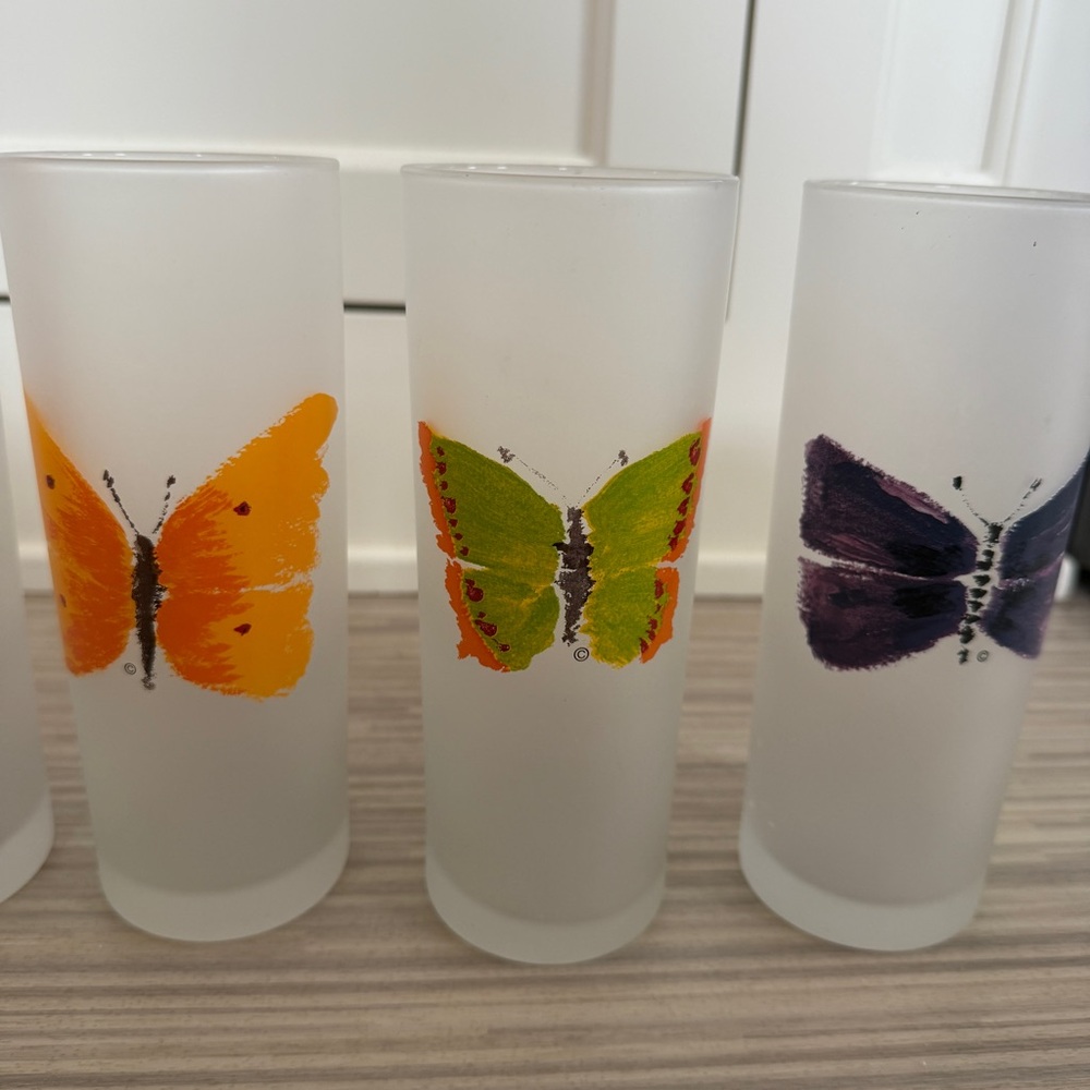 Set of 5 Dartington Designs Frosted Butterfly Highball Glasses EUC - Picture 2 of 4